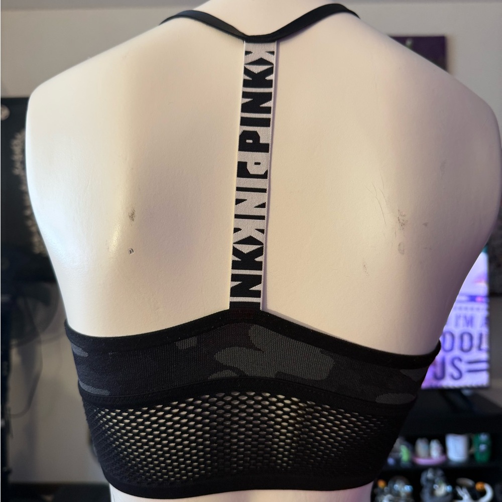 PINK Victoria's Secret Black Camo Seamless Bralette with Mesh Band - Picture 3 of 9